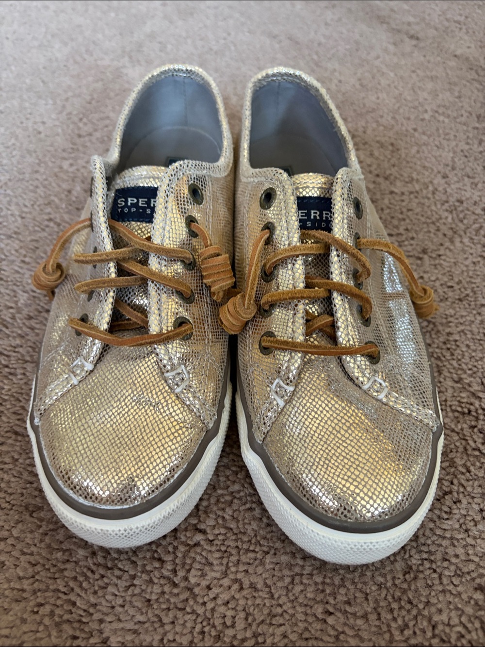 Sperry Kids Metallic Gold Lace-Up Boat Sneakers